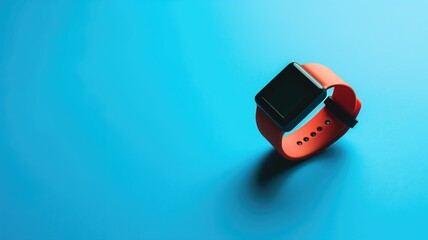 Smartwatch with red band on blue background