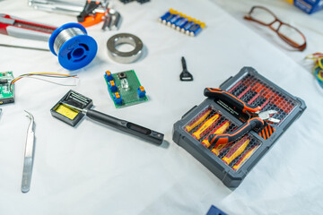 engineer's desk with tools