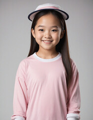 portrait of a cute Asian teenager young child in stylish causal outfit smiling