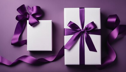 Elegant gift box adorned with a purple ribbon, perfect for special occasions