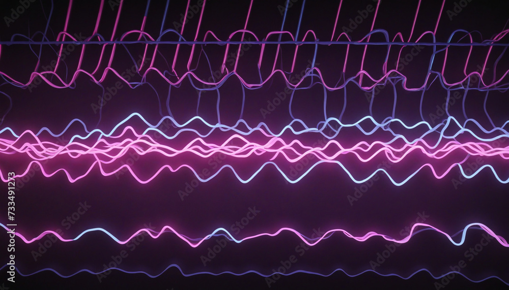 Poster 3d render, abstract neon background with colorful glowing lines