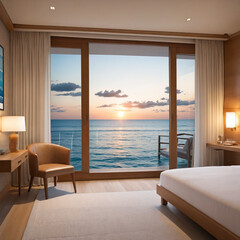 luxury hotel room with water view