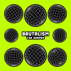 Wireframe shapes, lined sphere. Perspective mesh, 3d grid. Modern trendy low poly geometric elements. Retro futuristic design elements, y2k, vaporwave and synthwave style. Vector illustration