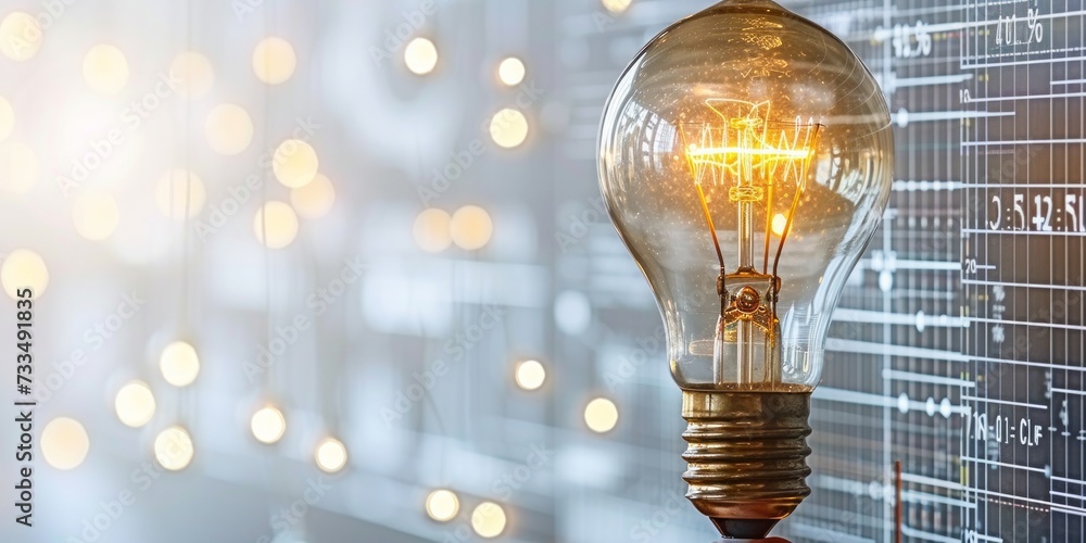 Poster A Glowing Lightbulb Symbolizing Innovation and Creativity Against a Blurred Background of Analytical Graphs, Generative AI
