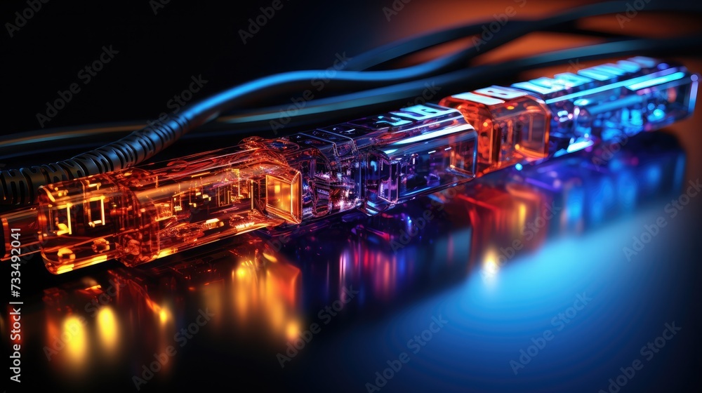 Aufkleber technological background illustrating the process of connecting two ethernet cables