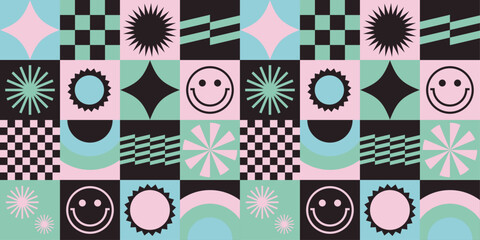 background seamless pattern geometric colorful wallpaper shapes smiley face