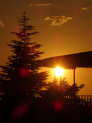 sunset in the city with silhoutte person