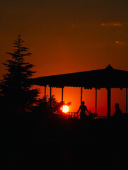 sunset in the city with silhoutte person
