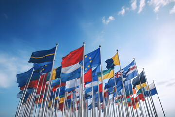 Spectacular Display of Diverse European Flags Symbolizing Unity and Cooperation