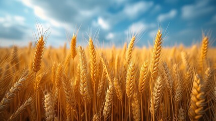 Fototapeta premium wheat field in golden sunlight, in the style of light orange and azure