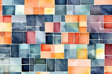 multi-color geometric pattern - seamless squares watercolors wallpaper