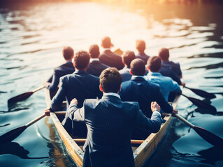 A harmonious team of rowers paddling their boat together, forming a cohesive unity.