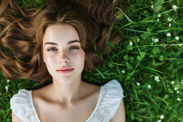 portrait of a girl lying on the grass
