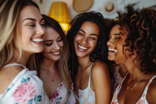 group of girls having fun on party