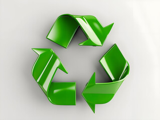 Obraz premium 3D Rendered Vibrant Green Recycling Symbol on Soft Grey Background: Concept of Environmental Consciousness, Sustainability, and Eco-Friendly Practices