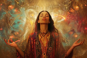 Mindful woman embracing positive spiritual energy