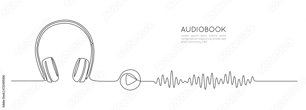 Aufkleber one continuous line drawing of audiobook concept. listening and reading device web banner for educat