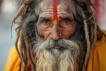 Fotobehang Portrait of an Indian sadhu with long rasta hair © darshika