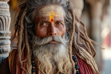 Portrait of an Indian sadhu with long rasta hair