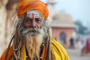 Portrait of an Indian sadhu with long rasta hair