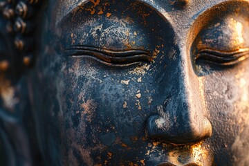 Fototapeta na wymiar Buddhas serene face symbolizes spiritual enlightenment, peace, and Zen.