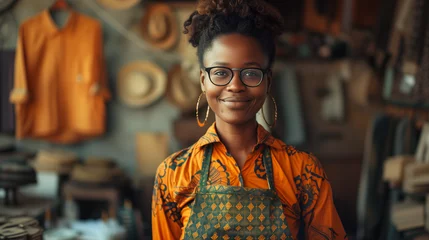 Rolgordijnen black woman clothing tailor with business vision. Smile, startup and small business entrepreneur  © Fokke Baarssen
