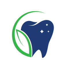 Green Fresh Tooth Dental Leaf Logo Vector design.