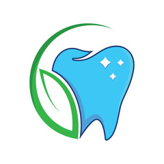 Green Fresh Tooth Dental Leaf Logo Vector design.