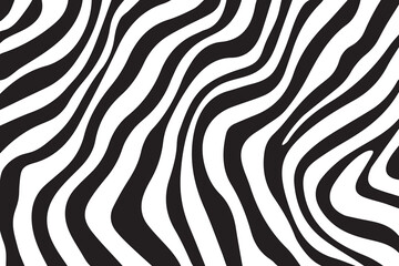 Background with zebra stripes. Horizontal banner with stylish bold curved lines. Black and white wallpaper. Vector illustration