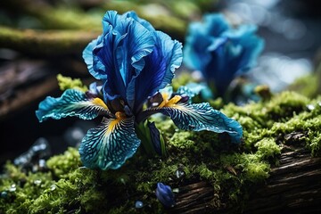 Blissful Harmony Blue Iris Flowers Grace Abstract Wood