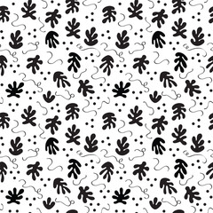 Black abstract modern shapes leaves with dots pattern on white background design element template