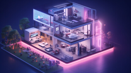 an isometric illustration of modern loft apartment and interior design