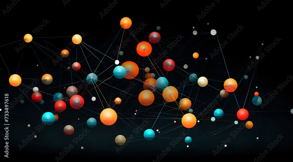 Aufkleber dynamic network connections on dark background. abstract illustration of colorful nodes and connecti
