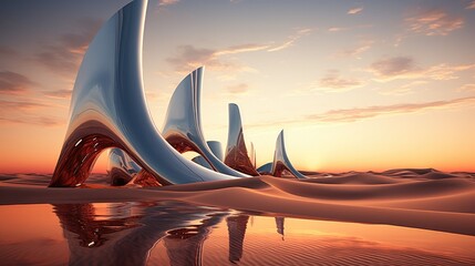 A desert with futuristic buildings. Generative AI. - obrazy, fototapety, plakaty
