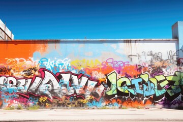 A wall covered in graffiti. Generative AI.