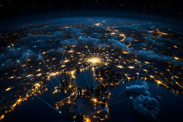 Radiant Night Vignette of the Earth from Space - Continental Cities Illuminated in Tranquil Darkness