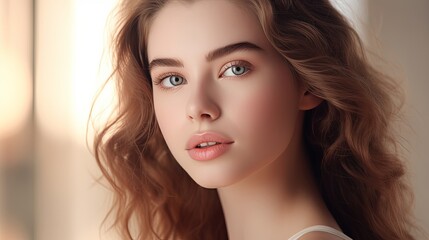 Woman beautiful face healthy skin care natural beauty young model