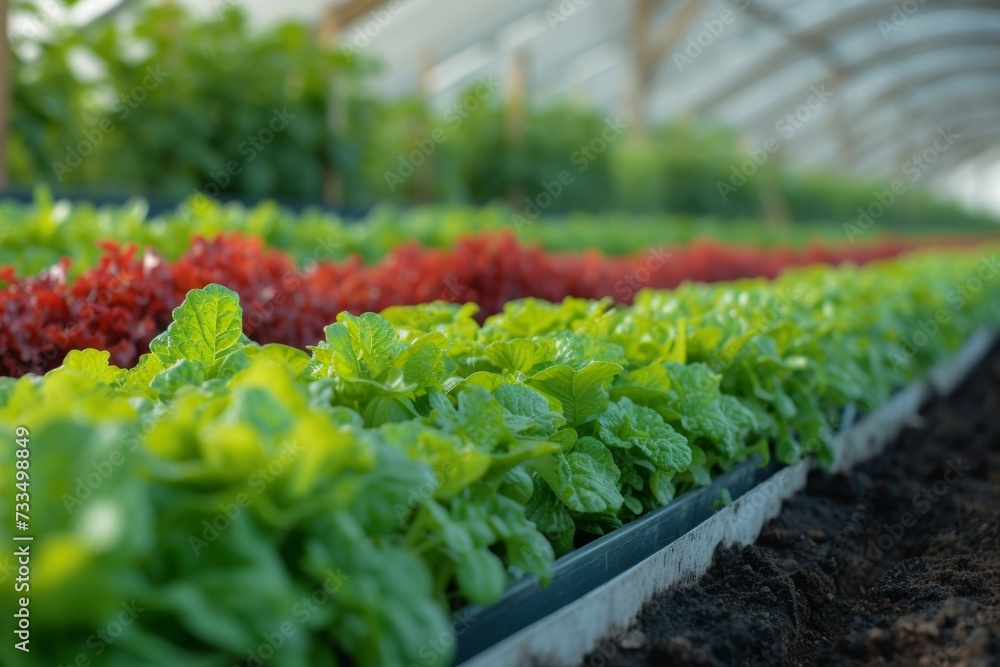 Poster seedlings in a greenhouse. background with selective focus and copy space