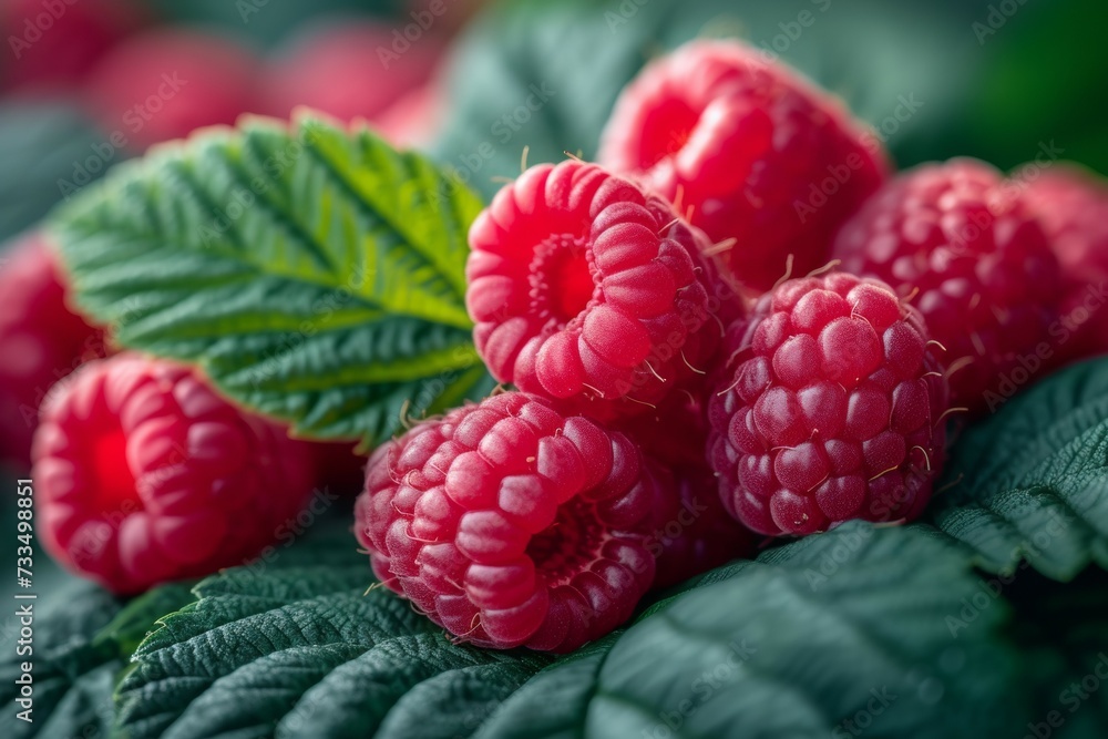 Poster raspberry harvest. background with selective focus and copy space