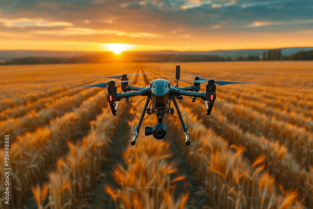 Aufkleber modern farm with drones. background with selective focus and copy space