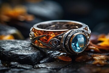 Mystical Journey Discovering Fantasy Elf Rings on Abstract Rockstone