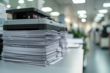 Office printer. Background with selective focus and copy space - obrazy, fototapety, plakaty