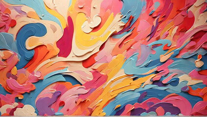 Fototapeta premium Colorful background in cartoon art style. Watercolor wavy abstract colorful pattern.