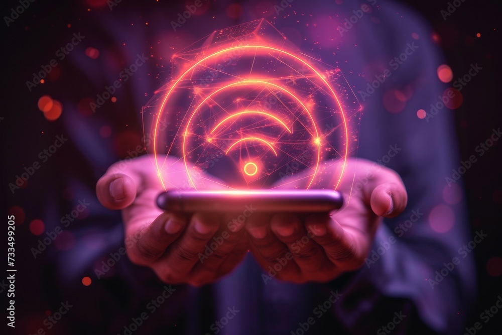 Poster wi-fi signal concept. background with selective focus and copy space