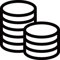 積み上げられた2列のコインの黒の線画アイコン