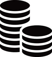 積み上げられた2列のコインの黒のシルエットアイコン