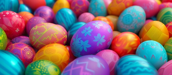 Fototapeta na wymiar Vibrant Easter Eggs in Many Colors for Easter Days: Backgrounds Overflowing with Easter Eggs, Many in Colorful Hues, Perfect for Festive Easter Days