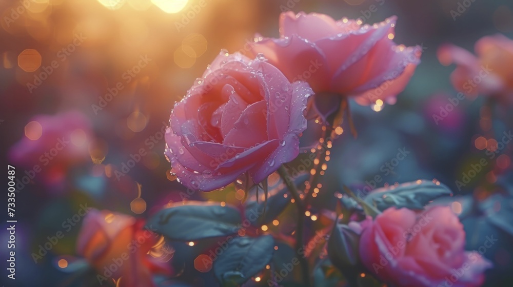 Canvas Prints Morning Dew Kisses on New Roses, Bright Hues Against Early Light