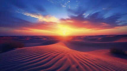 Fototapeta na wymiar Stunning Desert Sunset, Colorful Skies and Shadowed Terrains