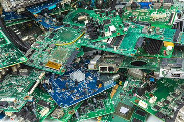 Electronic waste of mainboard computer - old TV circuit boards from recycle industry